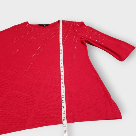 Ming Wang Red Studded Pointelle Knit Poncho One Sleeve Top Medium Elegant Modern - Picture 13 of 14